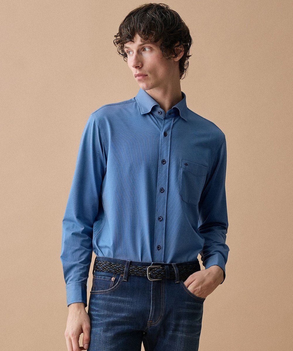 【ジョセフ アブード/JOSEPH ABBOUD / MEN】の【イージーケアなジャージー素材・ストレッチ】コンパクトジャージーシャツ インテリア・キッズ・メンズ・レディースファッション・服の通販 founy(ファニー) 　ファッション　Fashion　メンズファッション　Fashion for Men　トップス・カットソー　Cut & Sew Tops　メンズシャツ　Shirts　インナー　Innerwear　春　Spring　コンパクト　Compact, Small Size　シャンブレー　Chambray, Denim-Like Fabric　ジャケット　Jacket, Outerwear　ストレッチ　Stretch, Stretchy Fabric　ダウン　Down, Puffer　デニム　Denim, Jeans Material　フィット　Fit, Slim Fit　ポケット　Pocket, Pocket Detail　リラックス　Relax, Relaxed Fit　S/S・春夏　SS, Spring/Summer, Warm Season　おすすめ　Recommended / Our Picks　夏　Summer　エレガント 上品　Elegant　ビジネス 仕事 通勤　Business / Work / Commuting　ブルー系|ID: prp329100004861805 ipo3291000000036062023