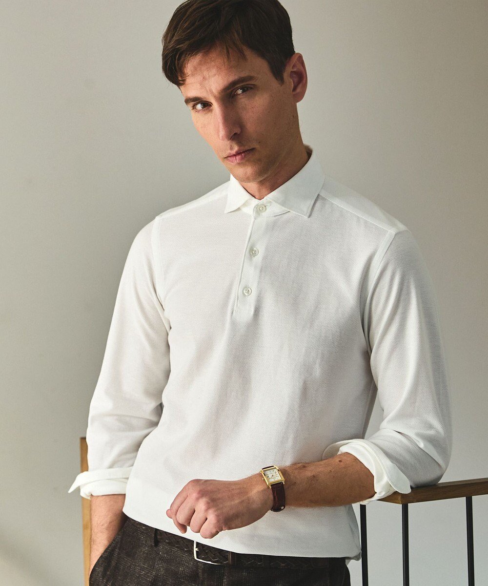 【五大陸/gotairiku / MEN】のあのBIZポロが 長袖に【仕事で着られる】キレイめ 鹿の子 ビズポロシャツ_ロング 人気、トレンドファッション・服の通販 founy(ファニー) 　ファッション　Fashion　メンズファッション　Fashion for Men　トップス・カットソー　Cut & Sew Tops　メンズシャツ　Shirts　ポロシャツ / きれいめカジュアルスタイル　Polo Shirts　イタリア　Italy　春　Spring　カフス　Cuff Design　吸水　Absorbent, Quick-Dry　鹿の子　Piqué, Kanoko Fabric　シェイプ　Shape, Slim Fit　ジャケット　Jacket, Outerwear　ストレッチ　Stretch, Stretchy Fabric　人気　Popular, Best Seller　長袖　Long Sleeve, Full Sleeve　ポロシャツ　Polo Shirt, Collared Tee　半袖　Short Sleeve, Half Sleeve　ロング　Long, Long-Length　ワイド　Wide, Wide Fit　A/W・秋冬　Autumn/Winter　S/S・春夏　SS, Spring/Summer, Warm Season　夏　Summer　エレガント 上品　Elegant　ビジネス 仕事 通勤　Business / Work / Commuting　 other-1|ID: prp329100004861820 ipo3291000000036062249