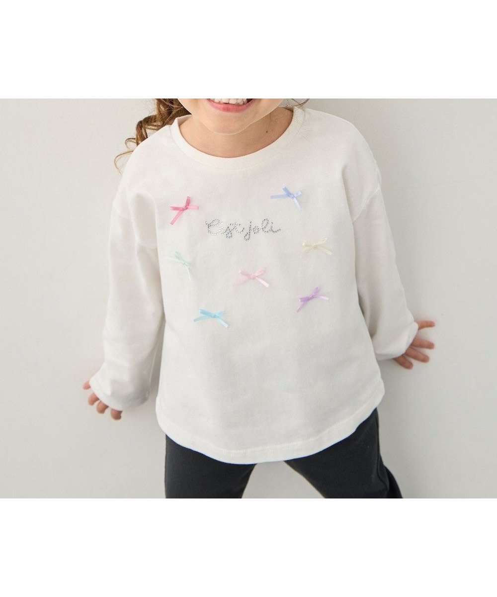 【エニィ/ANY / KIDS】の【綿100%】リボンアソート 長袖Tシャツ インテリア・キッズ・メンズ・レディースファッション・服の通販 founy(ファニー) 　ファッション　Fashion　キッズファッション　Fashion for Kids　トップス・カットソー　Cut & Sew Tops　おすすめ　Recommended / Our Picks　カットソー　Cut and Sewn Top　ポケット　Pocket, Pocket Detail　リボン　Ribbon, Bow　夏　Summer　春　Spring　S/S・春夏　SS, Spring/Summer, Warm Season　長袖　Long Sleeve, Full Sleeve　オフホワイト|ID: prp329100004862069 ipo3291000000036082564