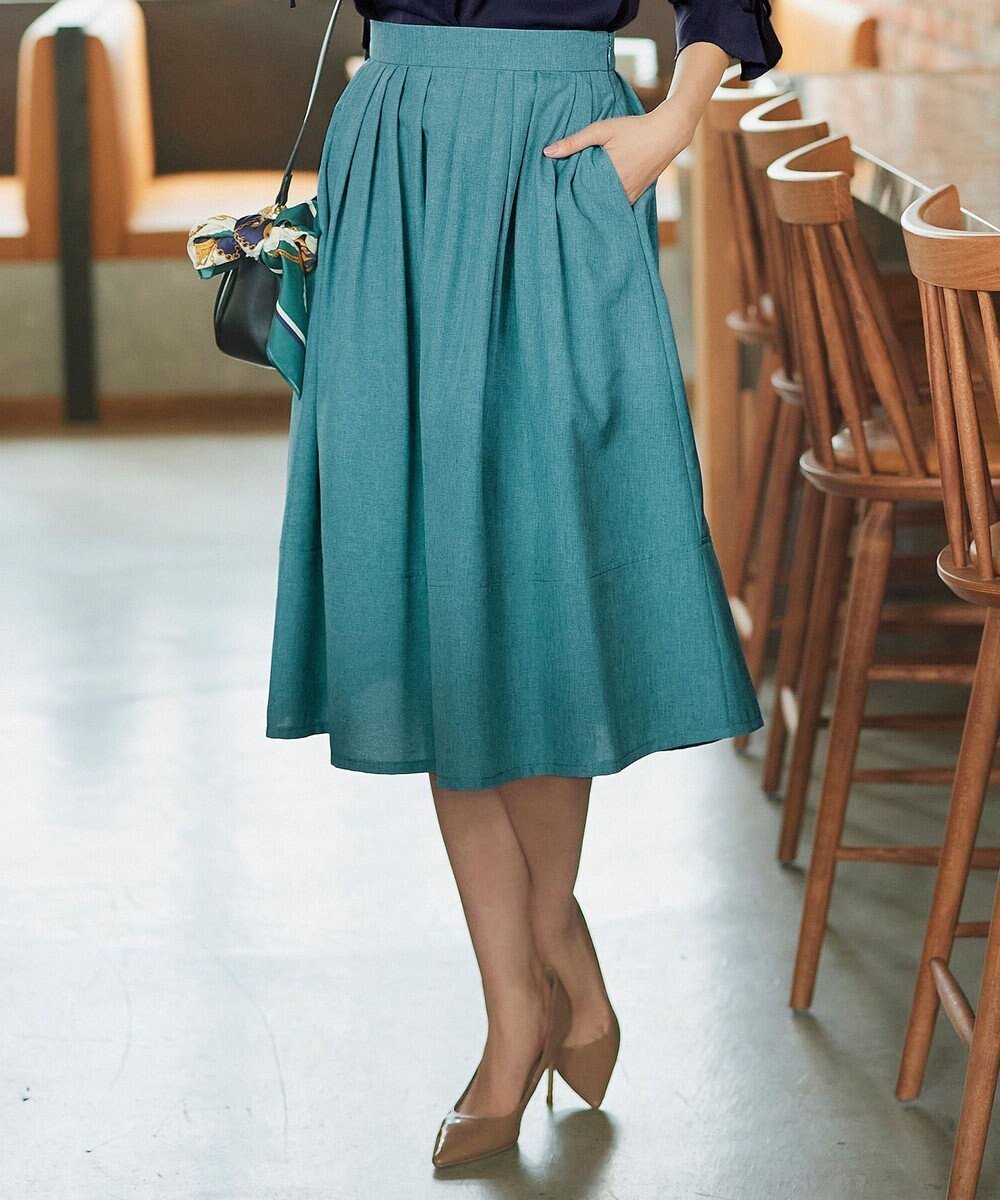 【ティアクラッセ/Tiaclasse】の【選べる丈】麻調タックフレアスカート インテリア・キッズ・メンズ・レディースファッション・服の通販 founy(ファニー) 　ファッション　Fashion　レディースファッション　Fashion for Women　スカート　Skirts　Aライン・フレアスカート　A-Line & Flared Skirts　アクセサリー　Fashion Accessories　春　Spring　秋　Autumn　カーディガン　Cardigan, Knitwear　セットアップ　Set-Up, Coordinated Outfit　チュニック　Tunic, Long Top　人気　Popular, Best Seller　フェミニン　Feminine, Girly　フレア　Flare, Flared　ポケット　Pocket, Pocket Detail　半袖　Short Sleeve, Half Sleeve　メランジ　Melange, Mixed Yarn　無地　Plain, Solid Color　リボン　Ribbon, Bow　S/S・春夏　SS, Spring/Summer, Warm Season　再入荷　Restock / Back in Stock　夏　Summer　エレガント 上品　Elegant　新作・新入荷　New Arrivals / New In　膝丈ターコイズ|ID: prp329100004862101 ipo3291000000036083224