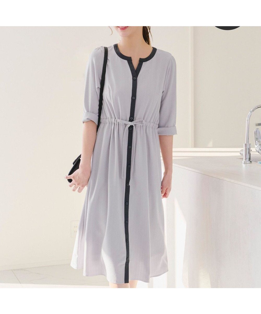 【ティアクラッセ/Tiaclasse】の【新色追加・洗える】配色キーネックストライプワンピース インテリア・キッズ・メンズ・レディースファッション・服の通販 founy(ファニー) 　ファッション　Fashion　レディースファッション　Fashion for Women　ワンピース　Dresses　ウォッシャブル　Machine Washable　春　Spring　洗える　Machine Washable　秋　Autumn　ストライプ　Stripe, Striped Pattern　チュニック　Tunic, Long Top　ドレス　Dress, One-Piece　フェミニン　Feminine, Girly　フォーマル　Formal, Dressy　フレア　Flare, Flared　ポケット　Pocket, Pocket Detail　無地　Plain, Solid Color　楽ちん　Easy Fit, Comfortable　S/S・春夏　SS, Spring/Summer, Warm Season　再入荷　Restock / Back in Stock　夏　Summer　エレガント 上品　Elegant　新作・新入荷　New Arrivals / New In　ビジネス 仕事 通勤　Business / Work / Commuting　グレー×チャコール|ID: prp329100004862111 ipo3291000000036083435