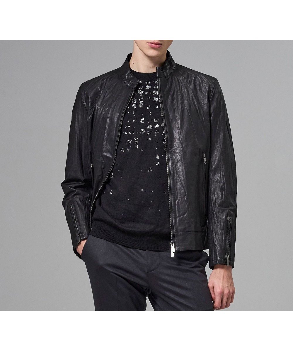 【ジョゼフ オム/JOSEPH HOMME / MEN】の【洗い加工】シュリンクエアレザー シングルライダースジャケット インテリア・キッズ・メンズ・レディースファッション・服の通販 founy(ファニー) 　ファッション　Fashion　メンズファッション　Fashion for Men　アウター　Men's Coats Outerwear　シンプル　Simple, Minimal　ジップ　Zip, Zipper　ジャケット　Jacket, Outerwear　スラックス　Slacks, Dress Pants　デニム　Denim, Jeans Material　フロント　Front, Front Design　ポケット　Pocket, Pocket Detail　A/W・秋冬　Autumn/Winter　S/S・春夏　SS, Spring/Summer, Warm Season　夏　Summer　エレガント 上品　Elegant　ブラック系|ID: prp329100004862144 ipo3291000000036084155