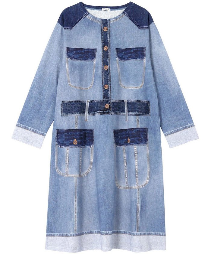 【ツモリチサト スリープ/tsumori chisato SLEEP】のツモリチサト ワンピース 長袖 ルームウェア 綿100%(本体) ミニ裏毛素材 デニム風プリント チュニック tsumori chisato SLEEP UNX558 /ワコール インテリア・キッズ・メンズ・レディースファッション・服の通販 founy(ファニー) https://founy.com/ ファッション Fashion レディースファッション Fashion for Women ワンピース Dresses チュニック Tunic Tops & Dresses チュニック Tunic, Long Top デニム Denim, Jeans Material 長袖 Long Sleeve, Full Sleeve パジャマ Pajamas, Sleepwear プリント Print, Printed Pattern ポケット Pocket, Pocket Detail ロング Long, Long-Length |ID: prp329100004862205 ipo3291000000036085438