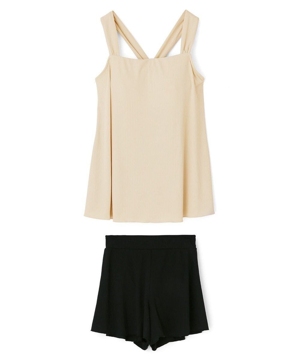 【三愛水着楽園/San-ai Resort】のWEB限定商品 タンキニキュロパンセット水着 9M・11L 【San-ai Resort(サンアイリゾート)】 インテリア・キッズ・メンズ・レディースファッション・服の通販 founy(ファニー) 　ファッション　Fashion　レディースファッション　Fashion for Women　水着　Swimwear　レディース水着・ビーチウェア　Swimwear & Beachwear　なめらか　Smooth, Silky Texture　ショーツ　Shorts, Short Pants　リボン　Ribbon, Bow　夏　Summer　S/S・春夏　SS, Spring/Summer, Warm Season　水着　Swimsuit, Swimwear　A/W・秋冬　Autumn/Winter　ベージュ×ブラック|ID: prp329100004862214 ipo3291000000036085739