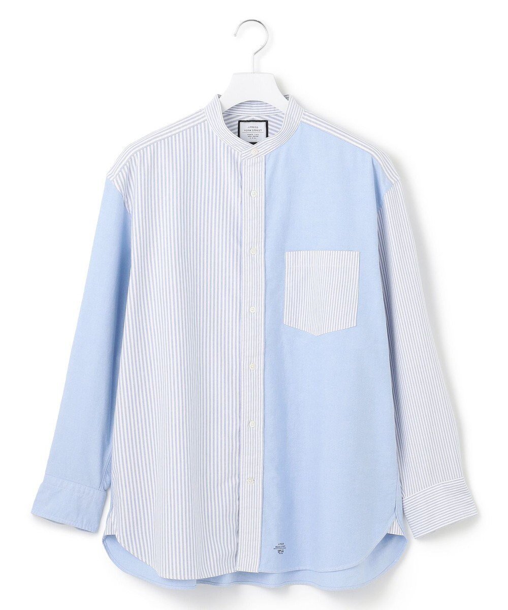 【ジェイプレスヨークストリート/J.PRESS YORK STREET】の【UNISEX】オックスフォード クレイジーパターン シャツ/バンドカラー インテリア・キッズ・メンズ・レディースファッション・服の通販 founy(ファニー) ファッション Fashion レディースファッション Fashion for Women トップス・カットソー Cut & Sew Tops シャツ・ブラウス・オフィスカジュアル Elegant Blouses & Button-Ups ユニセックス Unisex, Genderless ショルダー Shoulder, Shoulder Strap ストライプ Stripe, Striped Pattern ドロップ Drop Shoulder, Dropped Style レギュラー Regular, Standard Fit エレガント 上品 Elegant A/W・秋冬 Autumn/Winter ブルー系8|ID: prp329100004862215 ipo3291000000036085763