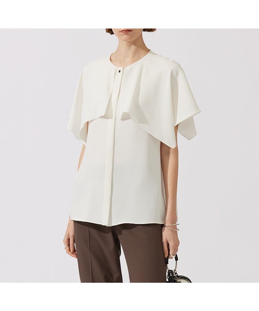 【アイシービー/iCB】の【UVカット・接触冷感・防シワ・洗える】エステルダブルクロス ハンカチーフスリーブブラウス インテリア・キッズ・メンズ・レディースファッション・服の通販 founy(ファニー) 　ファッション　Fashion　レディースファッション　Fashion for Women　トップス・カットソー　Cut & Sew Tops　シャツ・ブラウス・オフィスカジュアル　Elegant Blouses & Button-Ups　春　Spring　洗える　Machine Washable　サテン　Satin, Glossy Fabric　スリーブ　Sleeve, Long Sleeve / Short Sleeve　ダブル　Double, Double-Breasted　ドレープ　Drape, Draping Fabric　メタル　Metal, Metal Parts　S/S・春夏　SS, Spring/Summer, Warm Season　夏　Summer　2024年　2024　2024春夏・S/S　Spring/Summer 2024 SS24　オフホワイト系|ID: prp329100004862219 ipo3291000000036085852