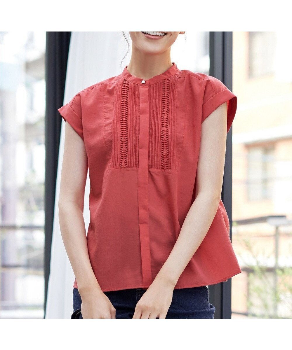 【ティアクラッセ/Tiaclasse】の【洗える】フレンチスリーブピンタックブラウス インテリア・キッズ・メンズ・レディースファッション・服の通販 founy(ファニー) 　ファッション　Fashion　レディースファッション　Fashion for Women　トップス・カットソー　Cut & Sew Tops　シャツ・ブラウス・オフィスカジュアル　Elegant Blouses & Button-Ups　アクセサリー　Fashion Accessories　春　Spring　洗える　Machine Washable　秋　Autumn　カーディガン　Cardigan, Knitwear　ギャザー　Gathered, Ruffled　スタンド　Stand Collar, Upright Stand　スリーブ　Sleeve, Long Sleeve / Short Sleeve　チュニック　Tunic, Long Top　フレンチ　French, French Style　フロント　Front, Front Design　ペプラム　Peplum, Flared Hem　ボトム　Bottoms, Lower Wear　ポケット　Pocket, Pocket Detail　レース　Lace, Lace Fabric　楽ちん　Easy Fit, Comfortable　S/S・春夏　SS, Spring/Summer, Warm Season　再入荷　Restock / Back in Stock　夏　Summer　エレガント 上品　Elegant　新作・新入荷　New Arrivals / New In　オレンジ|ID: prp329100004862221 ipo3291000000036085888