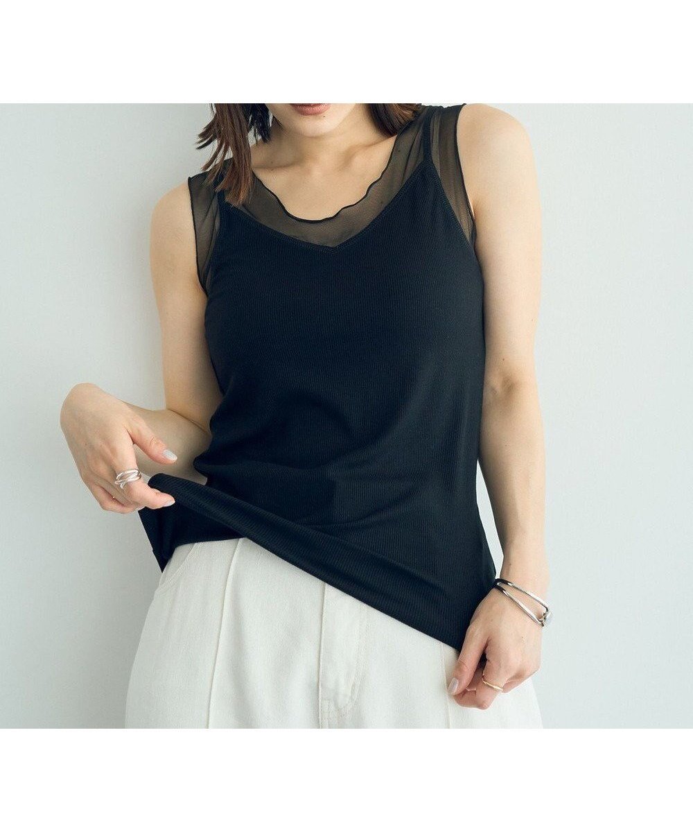 【イェッカ ヴェッカ/YECCA VECCA】のチュールMIXリブインナー 人気、トレンドファッション・服の通販 founy(ファニー) 　ファッション　Fashion　レディースファッション　Fashion for Women　トップス・カットソー　Cut & Sew Tops　おすすめ　Recommended / Our Picks　インナー　Innerwear　シアー　Sheer, See-Through　タンク　Tank Top, Sleeveless Top　チュール　Tulip, Tulip Motif　トレンド　Trend, Trending Now　フィット　Fit, Slim Fit　プレート　Plate, Dish　ポケット　Pocket, Pocket Detail　A/W・秋冬　Autumn/Winter　 other-1|ID: prp329100004862270 ipo3291000000036087081