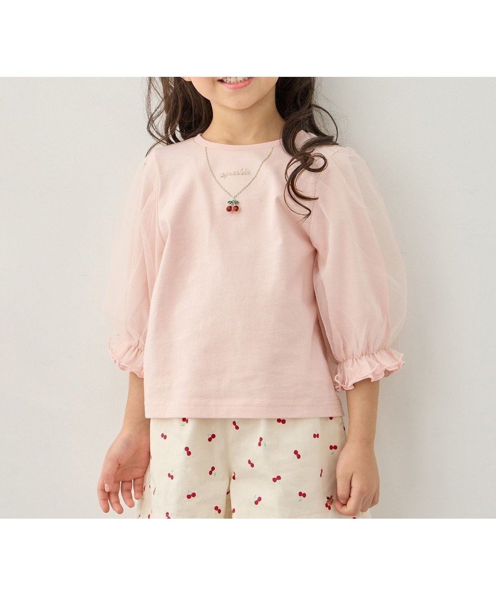 【エニィ/ANY / KIDS】のチュール袖 七分Tシャツ インテリア・キッズ・メンズ・レディースファッション・服の通販 founy(ファニー) ファッション Fashion キッズファッション Fashion for Kids トップス・カットソー Cut & Sew Tops カットソー Cut and Sewn Top ガーリー Girly, Feminine Style チュール Tulip, Tulip Motif ネックレス Necklace, Pendant Necklace ビジュー Bijou, Jewel-like Accent ポケット Pocket, Pocket Detail 夏 Summer 春 Spring S/S・春夏 SS, Spring/Summer, Warm Season ピンク|ID: prp329100004862466 ipo3291000000036111700