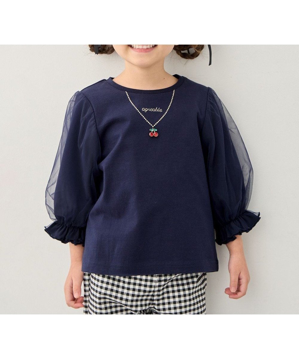 【エニィ/ANY / KIDS】のチュール袖 七分Tシャツ インテリア・キッズ・メンズ・レディースファッション・服の通販 founy(ファニー) ファッション Fashion キッズファッション Fashion for Kids トップス・カットソー Cut & Sew Tops カットソー Cut and Sewn Top ガーリー Girly, Feminine Style チュール Tulip, Tulip Motif ネックレス Necklace, Pendant Necklace ビジュー Bijou, Jewel-like Accent ポケット Pocket, Pocket Detail 夏 Summer 春 Spring S/S・春夏 SS, Spring/Summer, Warm Season ネイビー|ID: prp329100004862466 ipo3291000000036111701