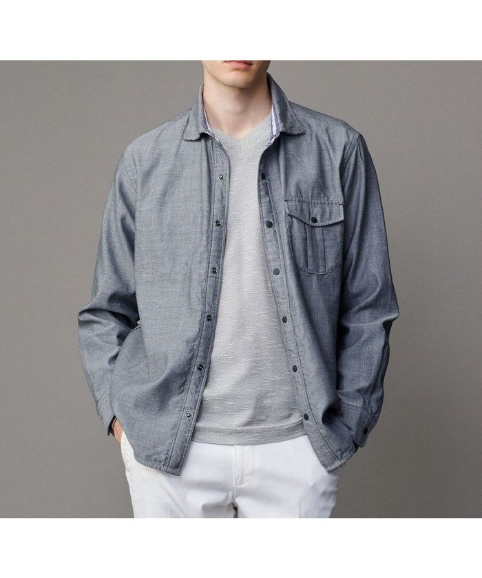 【ジョセフ アブード/JOSEPH ABBOUD / MEN】の【2WAY】リバーシブル シャツ インテリア・キッズ・メンズ・レディースファッション・服の通販 founy(ファニー) https://founy.com/ ファッション Fashion メンズファッション Fashion for Men トップス・カットソー Cut & Sew Tops メンズシャツ Shirts ストライプ Stripe, Striped Pattern デニム Denim, Jeans Material ドット Polka Dot, Dot Pattern パターン Pattern, Design Print リバーシブル Reversible, Two-Sided ワイヤー Wire, Wired Bra 夏 Summer 定番 Standard, Basic Item 無地 Plain, Solid Color 秋 Autumn A/W・秋冬 Autumn/Winter 羽織 Haori, Light Jacket |ID: prp329100004862496 ipo3291000000036112331