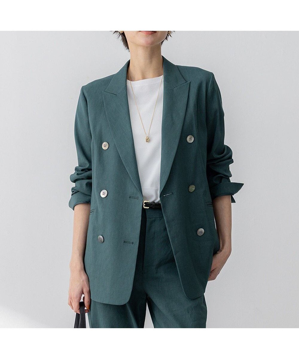 【23区/NIJYUSANKU】の【洗える】リネンレーヨンストレッチ ダブル ジャケット インテリア・キッズ・メンズ・レディースファッション・服の通販 founy(ファニー) 　ファッション　Fashion　レディースファッション　Fashion for Women　アウター　Coat / Outerwear Collection　レディースジャケット・軽アウター　Jackets　テーラードジャケット / 通勤・きれいめスタイル　Tailored Jackets & Blazers　春　Spring　洗える　Machine Washable　ジャケット　Jacket, Outerwear　ストレッチ　Stretch, Stretchy Fabric　セットアップ　Set-Up, Coordinated Outfit　ダブル　Double, Double-Breasted　フロント　Front, Front Design　リネン　Linen, Linen Fabric　リラックス　Relax, Relaxed Fit　ワイド　Wide, Wide Fit　S/S・春夏　SS, Spring/Summer, Warm Season　おすすめ　Recommended / Our Picks　夏　Summer　2025年　2025　2025春夏・S/S　Spring/Summer 2025 SS25　ダークグリーン系|ID: prp329100004862518 ipo3291000000036112999