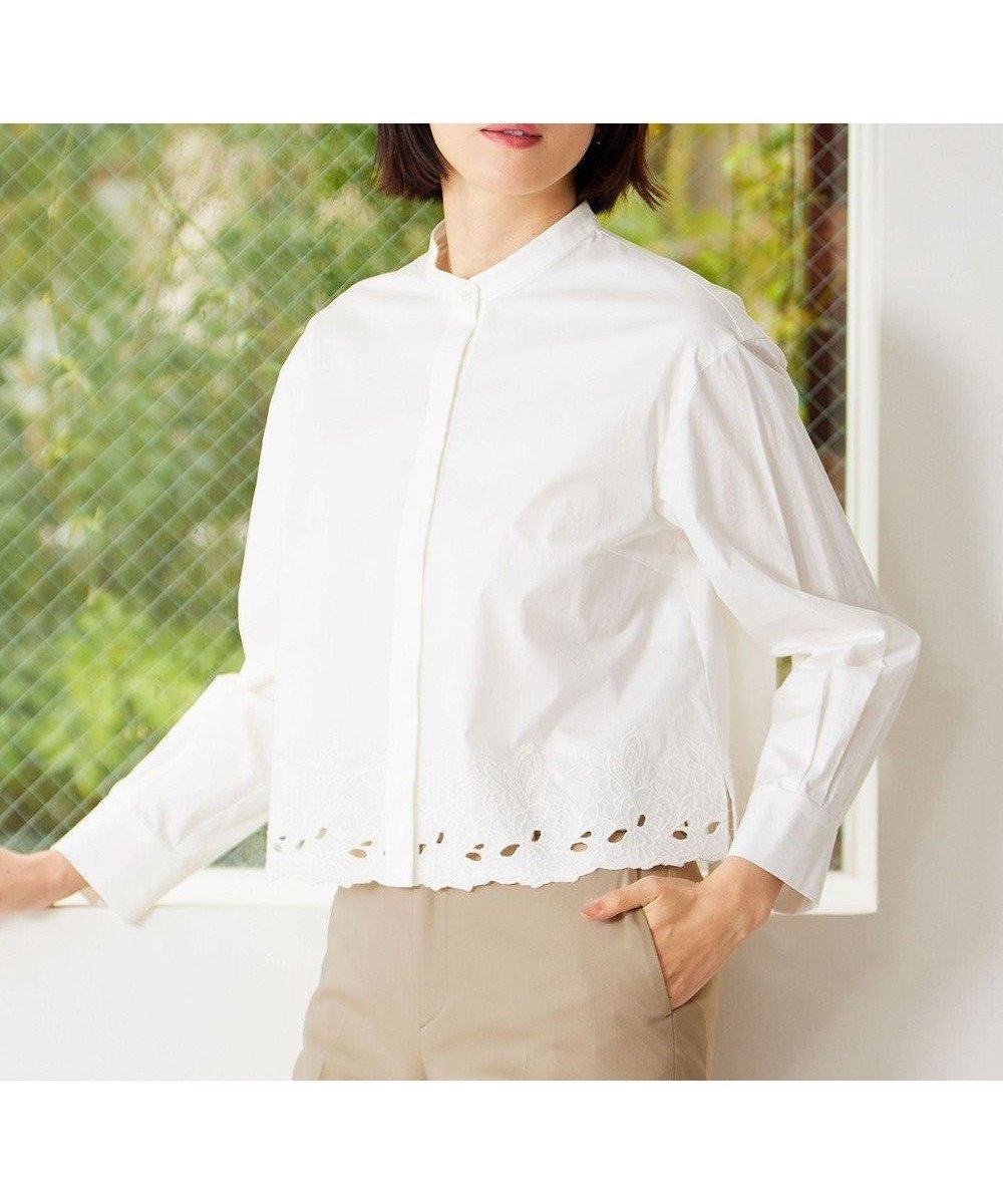 【自由区/JIYU-KU】の【洗える】裾刺繍エンブロイダリー ブラウス インテリア・キッズ・メンズ・レディースファッション・服の通販 founy(ファニー) 　ファッション　Fashion　レディースファッション　Fashion for Women　トップス・カットソー　Cut & Sew Tops　シャツ・ブラウス・オフィスカジュアル　Elegant Blouses & Button-Ups　おすすめ　Recommended / Our Picks　エンブロイダリー　Embroidery Design　クロップド　Cropped, Short Length　シンプル　Simple, Minimal　スカラップ　Scallop, Scalloped Edge　ツイル　Twist, Twisted Detail　トレンド　Trend, Trending Now　ボトム　Bottoms, Lower Wear　モチーフ　Motif, Design Theme　レース　Lace, Lace Fabric　ワイド　Wide, Wide Fit　エレガント 上品　Elegant　夏　Summer　春　Spring　S/S・春夏　SS, Spring/Summer, Warm Season　洗える　Machine Washable　オフ|ID: prp329100004862549 ipo3291000000036113824