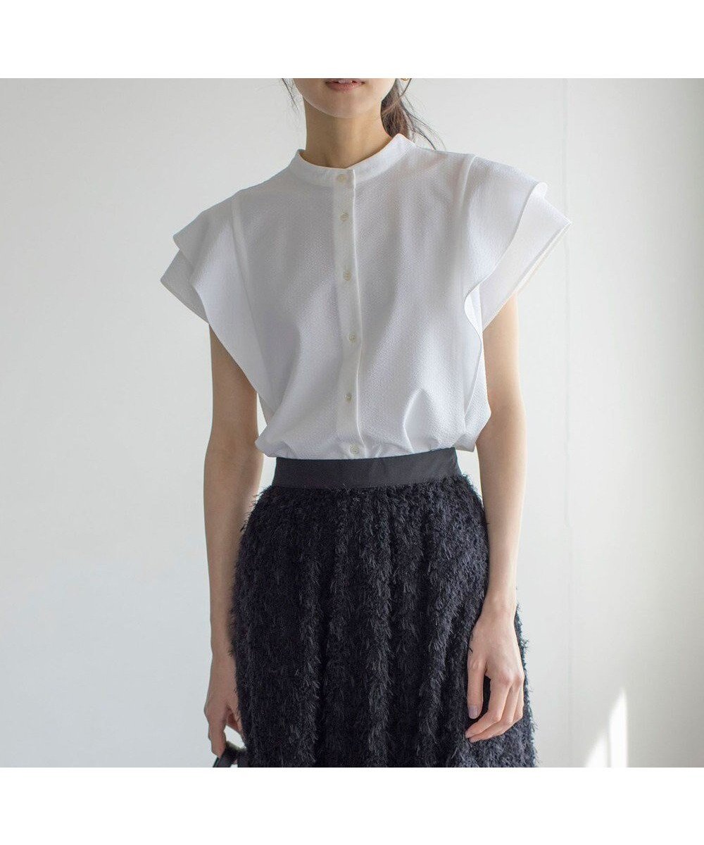 【組曲/KUMIKYOKU】の【前後着用可】ドライタッチダブルフレア ブラウス インテリア・キッズ・メンズ・レディースファッション・服の通販 founy(ファニー) 　ファッション　Fashion　レディースファッション　Fashion for Women　トップス・カットソー　Cut & Sew Tops　シャツ・ブラウス・オフィスカジュアル　Elegant Blouses & Button-Ups　春　Spring　サッカー　Seersucker, Summer Fabric　スタンド　Stand Collar, Upright Stand　ストライプ　Stripe, Striped Pattern　ストレッチ　Stretch, Stretchy Fabric　スリット　Slit, Slit Detail　ダブル　Double, Double-Breasted　フレア　Flare, Flared　S/S・春夏　SS, Spring/Summer, Warm Season　おすすめ　Recommended / Our Picks　夏　Summer　アイボリー系|ID: prp329100004862573 ipo3291000000036114426