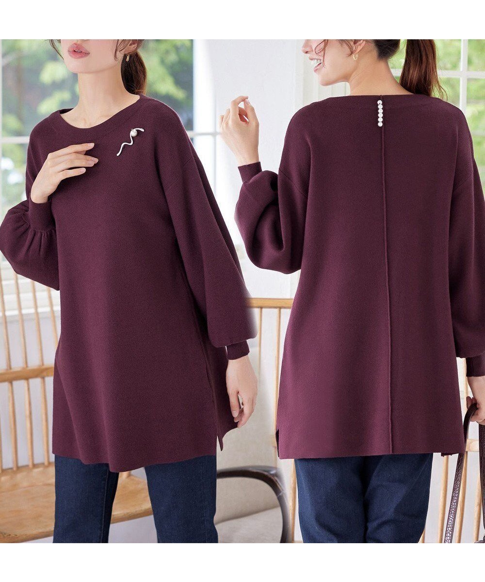 【ティアクラッセ/Tiaclasse】の【安田美沙子さん着用】ボリュームパフスリーブニットチュニック インテリア・キッズ・メンズ・レディースファッション・服の通販 founy(ファニー) 　ファッション　Fashion　レディースファッション　Fashion for Women　トップス・カットソー　Cut & Sew Tops　ニット　Knit Tops & Sweaters　アクセサリー　Fashion Accessories　春　Spring　洗える　Machine Washable　秋　Autumn　コンパクト　Compact, Small Size　シューズ　Shoes, Footwear　シンプル　Simple, Minimal　スリーブ　Sleeve, Long Sleeve / Short Sleeve　セーター　Sweater, Knitwear　チュニック　Tunic, Long Top　長袖　Long Sleeve, Full Sleeve　パール　Pearl, Pearl Accent　ポケット　Pocket, Pocket Detail　冬　Winter / This Winter　A/W・秋冬　Autumn/Winter　再入荷　Restock / Back in Stock　プチプライス・低価格　Affordable / Budget Price　エレガント 上品　Elegant　新作・新入荷　New Arrivals / New In　ボルドー|ID: prp329100004862621 ipo3291000000036115828