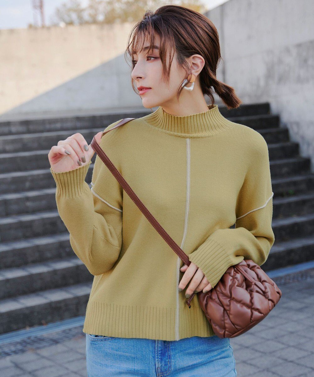 【ティアクラッセ/Tiaclasse】の【洗える】配色切り替えニットトップス インテリア・キッズ・メンズ・レディースファッション・服の通販 founy(ファニー) 　ファッション　Fashion　レディースファッション　Fashion for Women　トップス・カットソー　Cut & Sew Tops　ニット　Knit Tops & Sweaters　ショルダー　Shoulder, Shoulder Strap　スリット　Slit, Slit Detail　セーター　Sweater, Knitwear　タートルネック　Turtleneck, High Neck　チュニック　Tunic, Long Top　ドロップ　Drop Shoulder, Dropped Style　パープル　Purple, Violet　ボトルネック　Bottle Neck, Mock Neck　ポケット　Pocket, Pocket Detail　モックネック　Mock Neck, Short Turtleneck　ラベンダー　Lavender　再入荷　Restock / Back in Stock　冬　Winter / This Winter　新作・新入荷　New Arrivals / New In　洗える　Machine Washable　A/W・秋冬　Autumn/Winter　ライム|ID: prp329100004862632 ipo3291000000036116541