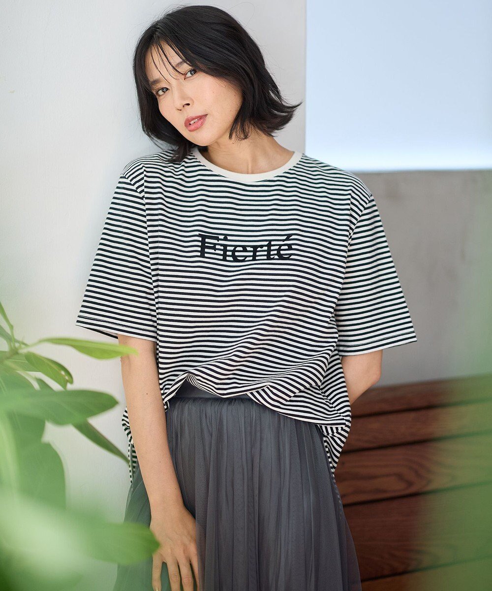 【エニー/ANY】のフロッキーロゴテールTシャツ インテリア・キッズ・メンズ・レディースファッション・服の通販 founy(ファニー) 　ファッション　Fashion　レディースファッション　Fashion for Women　トップス・カットソー　Cut & Sew Tops　シャツ・ブラウス・オフィスカジュアル　Elegant Blouses & Button-Ups　ロングTシャツ・Tシャツ　Longline T-Shirts & Tees　カットソー・ベーシックTシャツ　Cut-and-Sewn Tops / Stretch Tees & Basics　おすすめ　Recommended / Our Picks　インナー　Innerwear　カットソー　Cut and Sewn Top　シンプル　Simple, Minimal　ベーシック　Basic, Essential　ラウンド　Round, Round Neck　夏　Summer　春　Spring　S/S・春夏　SS, Spring/Summer, Warm Season　秋　Autumn　ボーダー|ID: prp329100004862659 ipo3291000000036117181
