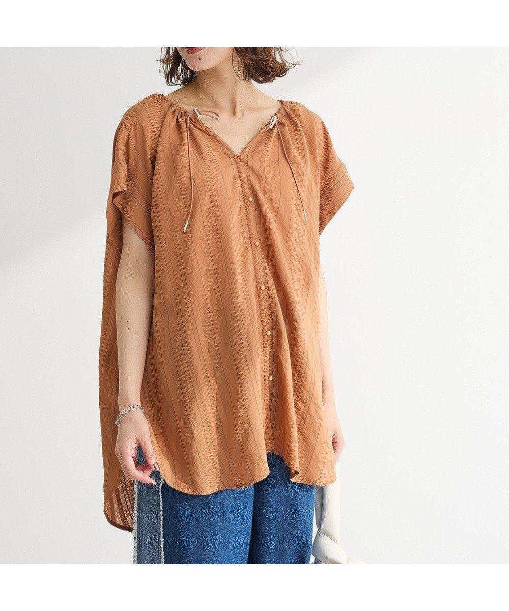 【グリーンパークス/Green Parks】のドロストネックフレンチスリーブブラウス インテリア・キッズ・メンズ・レディースファッション・服の通販 founy(ファニー) ファッション Fashion レディースファッション Fashion for Women トップス・カットソー Cut & Sew Tops シャツ・ブラウス・オフィスカジュアル Elegant Blouses & Button-Ups おすすめ Recommended / Our Picks ストライプ Stripe, Striped Pattern スリム Slim, Slim Fit フェミニン Feminine, Girly ヘムライン Hemline, Bottom Cut ボトム Bottoms, Lower Wear ポケット Pocket, Pocket Detail エレガント 上品 Elegant A/W・秋冬 Autumn/Winter Terracotta|ID: prp329100004862672 ipo3291000000036117507