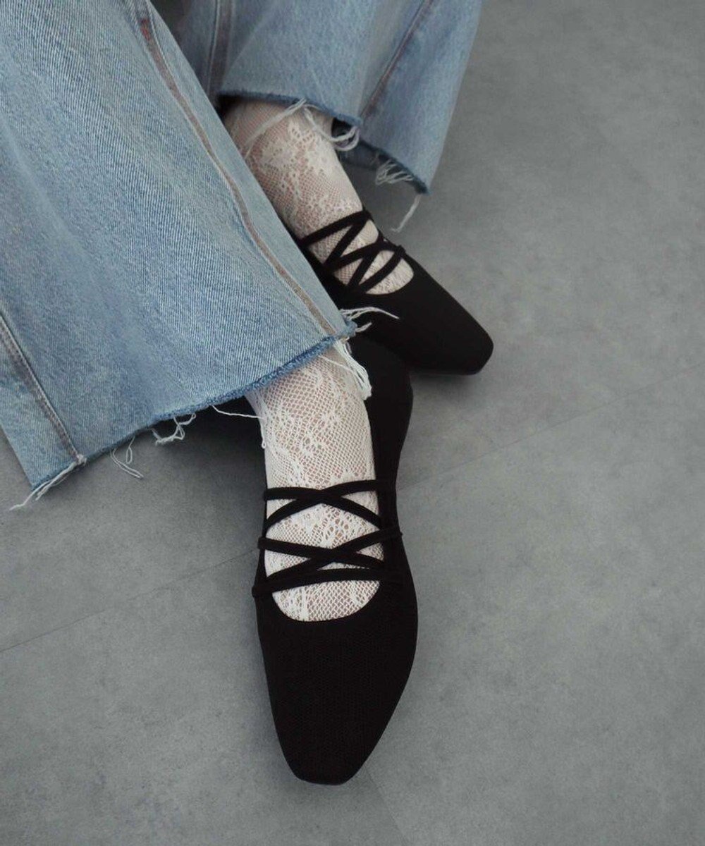 【アースミュージックアンドエコロジー/earth music&ecology】のレースアップニットバレーシューズ インテリア・キッズ・メンズ・レディースファッション・服の通販 founy(ファニー) 　ファッション　Fashion　レディースファッション　Fashion for Women　シューズ　Shoes, Footwear　バレエ　Ballet, Ballet Style　フィット　Fit, Slim Fit　フラット　Flat, Flat Shoes　レース　Lace, Lace Fabric　ビジネス 仕事 通勤　Business / Work / Commuting　Black|ID: prp329100004862695 ipo3291000000036117846