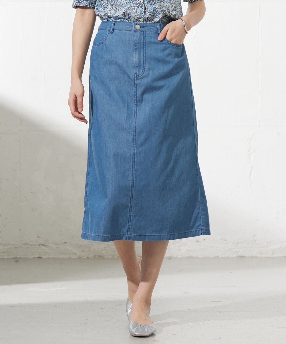 【ジェイ プレス/J.PRESS】の【洗える】4ozライトデニム スカート インテリア・キッズ・メンズ・レディースファッション・服の通販 founy(ファニー) 　ファッション　Fashion　レディースファッション　Fashion for Women　スカート　Skirts　デニムスカート・カジュアルスカート　Denim Skirts　インディゴ　Indigo Denim　シルケット　Silket, Silky Cotton　スリット　Slit, Slit Detail　デニム　Denim, Jeans Material　フェミニン　Feminine, Girly　ベーシック　Basic, Essential　夏　Summer　春　Spring　S/S・春夏　SS, Spring/Summer, Warm Season　洗える　Machine Washable　ダルブルー系|ID: prp329100004862996 ipo3291000000036150607