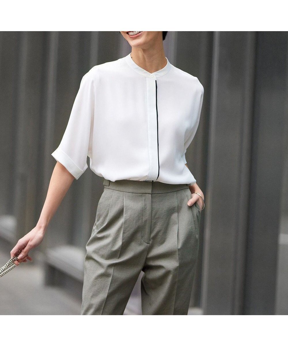 【アイシービー/iCB】の【新色追加・接触冷感・UVケア・速乾・洗える】BackSatinAmunzen 5分袖バンドカラーブラウス インテリア・キッズ・メンズ・レディースファッション・服の通販 founy(ファニー) 　ファッション　Fashion　レディースファッション　Fashion for Women　トップス・カットソー　Cut & Sew Tops　シャツ・ブラウス・オフィスカジュアル　Elegant Blouses & Button-Ups　春　Spring　洗える　Machine Washable　サテン　Satin, Glossy Fabric　人気　Popular, Best Seller　ワーク　Workwear, Utility Style　S/S・春夏　SS, Spring/Summer, Warm Season　夏　Summer　2024年　2024　2024春夏・S/S　Spring/Summer 2024 SS24　オフホワイト系|ID: prp329100004863015 ipo3291000000036151181