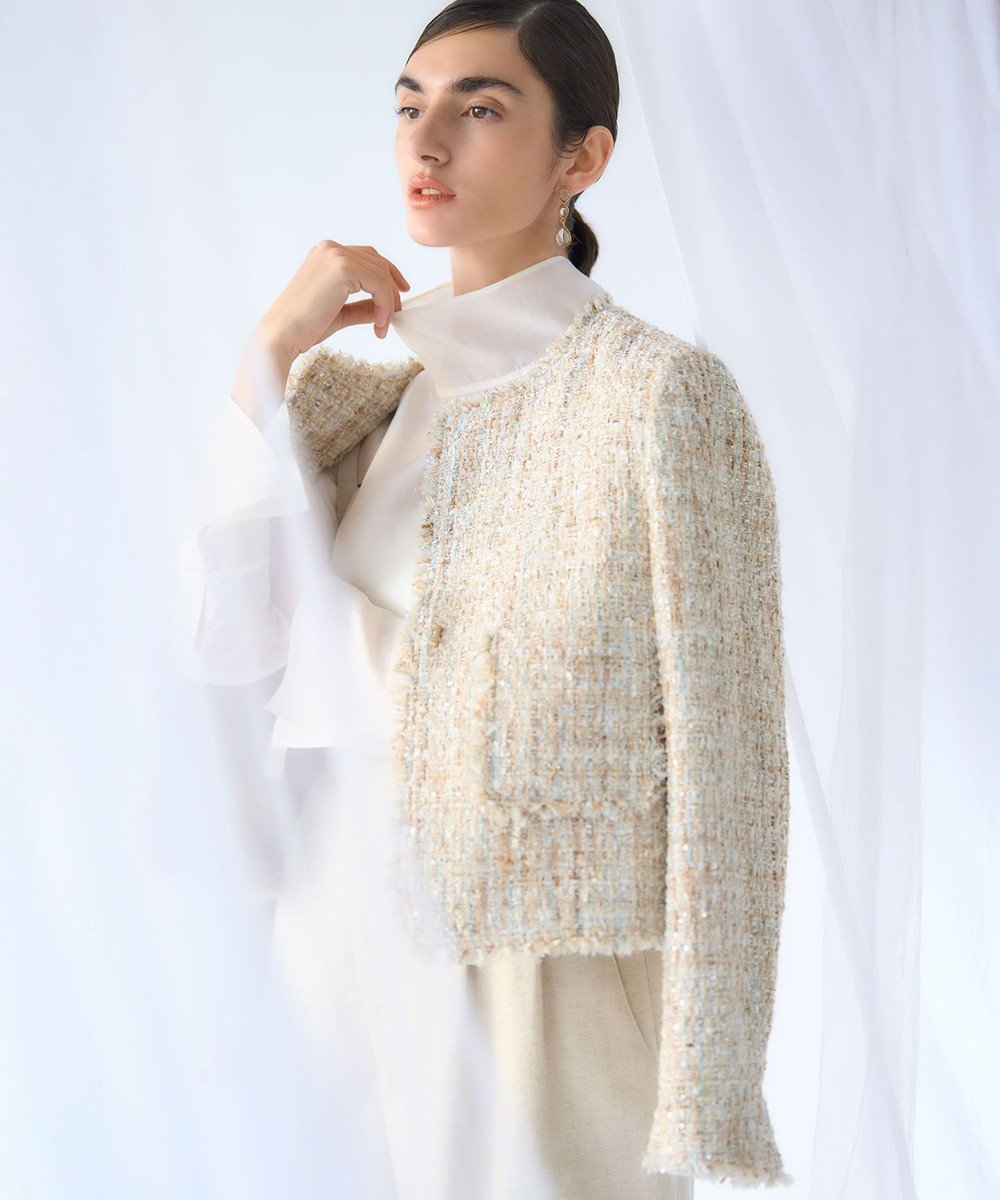 【23区/NIJYUSANKU】の【GOLD LABEL】スパングルMIXツイード ショートジャケット インテリア・キッズ・メンズ・レディースファッション・服の通販 founy(ファニー) ファッション Fashion レディースファッション Fashion for Women アウター Coat / Outerwear Collection レディースジャケット・軽アウター Jackets ノーカラージャケット / シンプル上品コーデ Collarless Jackets 春 Spring コレクション Collection, Seasonal Line ショート Short, Short Length シンプル Simple, Minimal ジャケット Jacket, Outerwear スパンコール Sequins, Sequin Embellishment スマート Smart, Elegant ツイード Twill, Twill Weave バランス Balance, Style Balance フレア Flare, Flared フロント Front, Front Design ワイド Wide, Wide Fit S/S・春夏 SS, Spring/Summer, Warm Season 夏 Summer エレガント 上品 Elegant 2026年 2026 ベージュ|ID: prp329100004863152 ipo3291000000036155563
