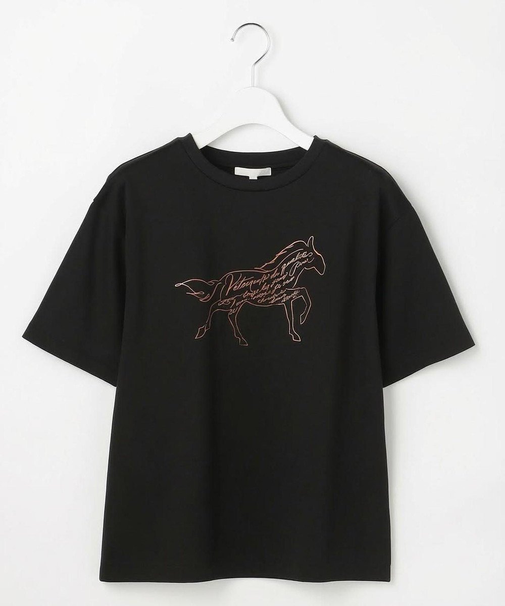 【自由区/JIYU-KU】のホースモチーフロゴ Tシャツ インテリア・キッズ・メンズ・レディースファッション・服の通販 founy(ファニー) 　ファッション　Fashion　レディースファッション　Fashion for Women　トップス・カットソー　Cut & Sew Tops　シャツ・ブラウス・オフィスカジュアル　Elegant Blouses & Button-Ups　ロングTシャツ・Tシャツ　Longline T-Shirts & Tees　カットソー・ベーシックTシャツ　Cut-and-Sewn Tops / Stretch Tees & Basics　カットソー　Cut and Sewn Top　グラフィック　Graphic, Graphic Design　シンプル　Simple, Minimal　バランス　Balance, Style Balance　モチーフ　Motif, Design Theme　ワンポイント　One Point, Statement Accent　半袖　Short Sleeve, Half Sleeve　夏　Summer　定番　Standard, Basic Item　春　Spring　S/S・春夏　SS, Spring/Summer, Warm Season　ブラック|ID: prp329100004863161 ipo3291000000036155722
