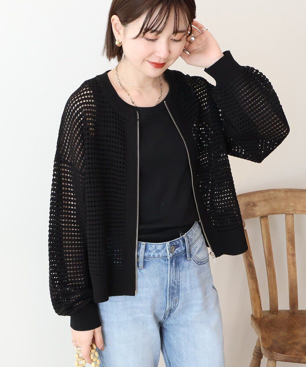 【アメリカンホリック/AMERICAN HOLIC】の【先行予約】ジップアップメッシュニットカーディガン【WEB限定カラー有り】 インテリア・キッズ・メンズ・レディースファッション・服の通販 founy(ファニー) 　ファッション　Fashion　レディースファッション　Fashion for Women　トップス・カットソー　Cut & Sew Tops　ニット　Knit Tops & Sweaters　カーディガン・羽織り　Layered Style Cardigans　おすすめ　Recommended / Our Picks　カーディガン　Cardigan, Knitwear　コンパクト　Compact, Small Size　タンク　Tank Top, Sleeveless Top　ポケット　Pocket, Pocket Detail　メッシュ　Mesh, Net Fabric　今季　This Season, Current Season　夏　Summer　春　Spring　S/S・春夏　SS, Spring/Summer, Warm Season　Black|ID: prp329100004863183 ipo3291000000036156051