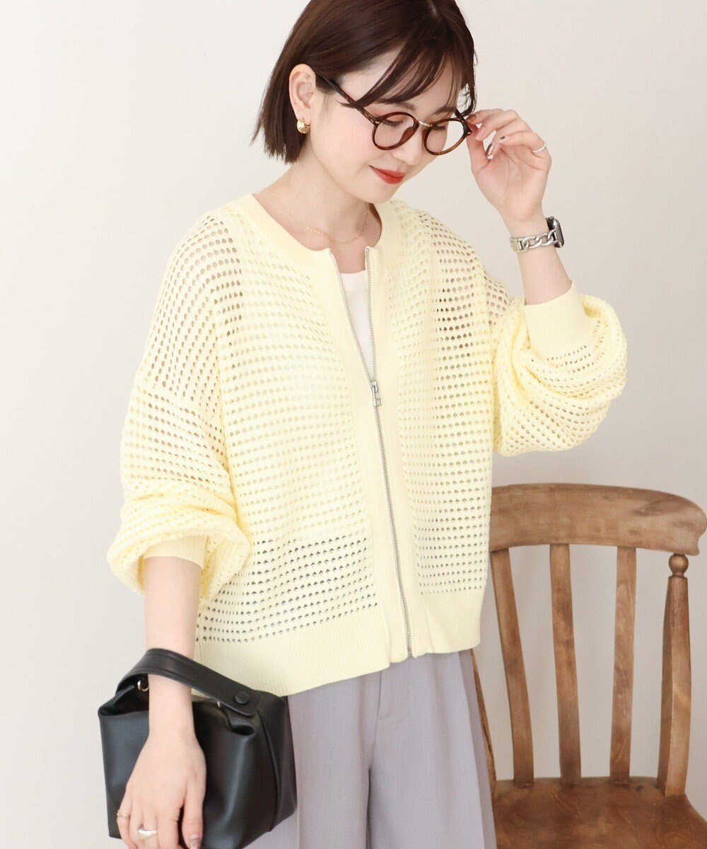 【アメリカンホリック/AMERICAN HOLIC】の【先行予約】ジップアップメッシュニットカーディガン【WEB限定カラー有り】 インテリア・キッズ・メンズ・レディースファッション・服の通販 founy(ファニー) 　ファッション　Fashion　レディースファッション　Fashion for Women　トップス・カットソー　Cut & Sew Tops　ニット　Knit Tops & Sweaters　カーディガン・羽織り　Layered Style Cardigans　おすすめ　Recommended / Our Picks　カーディガン　Cardigan, Knitwear　コンパクト　Compact, Small Size　タンク　Tank Top, Sleeveless Top　ポケット　Pocket, Pocket Detail　メッシュ　Mesh, Net Fabric　今季　This Season, Current Season　夏　Summer　春　Spring　S/S・春夏　SS, Spring/Summer, Warm Season　Yellow|ID: prp329100004863183 ipo3291000000036156056