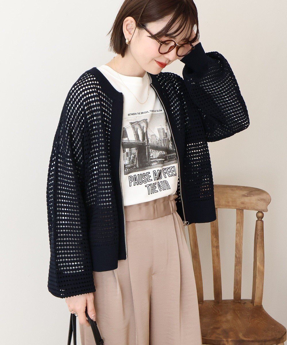 【アメリカンホリック/AMERICAN HOLIC】の【先行予約】ジップアップメッシュニットカーディガン【WEB限定カラー有り】 インテリア・キッズ・メンズ・レディースファッション・服の通販 founy(ファニー) 　ファッション　Fashion　レディースファッション　Fashion for Women　トップス・カットソー　Cut & Sew Tops　ニット　Knit Tops & Sweaters　カーディガン・羽織り　Layered Style Cardigans　おすすめ　Recommended / Our Picks　カーディガン　Cardigan, Knitwear　コンパクト　Compact, Small Size　タンク　Tank Top, Sleeveless Top　ポケット　Pocket, Pocket Detail　メッシュ　Mesh, Net Fabric　今季　This Season, Current Season　夏　Summer　春　Spring　S/S・春夏　SS, Spring/Summer, Warm Season　Dark Navy|ID: prp329100004863183 ipo3291000000036156060