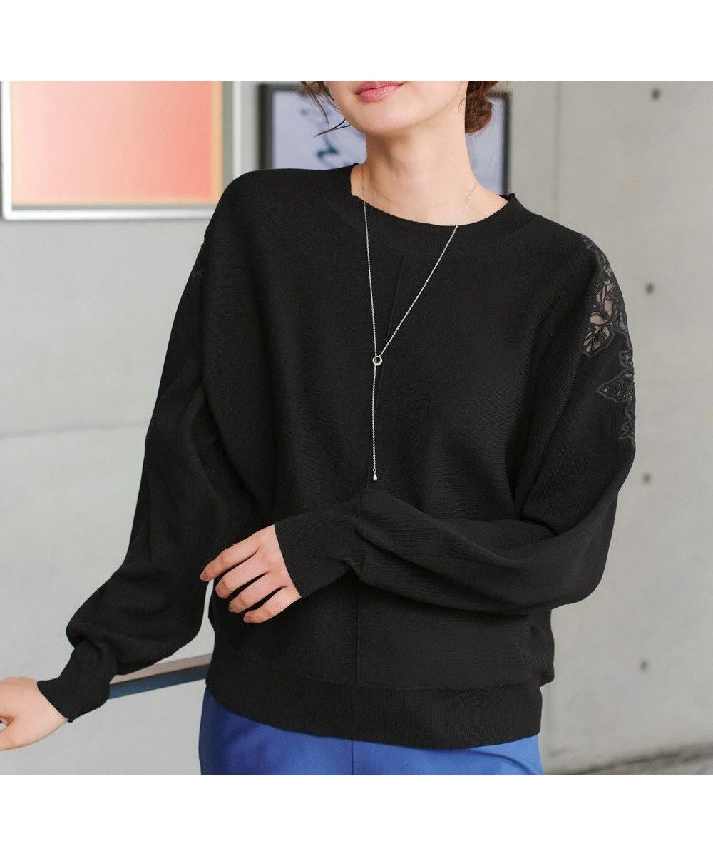 【ティアクラッセ/Tiaclasse】の肩レースドルマンニットトップス インテリア・キッズ・メンズ・レディースファッション・服の通販 founy(ファニー) 　ファッション　Fashion　レディースファッション　Fashion for Women　トップス・カットソー　Cut & Sew Tops　ニット　Knit Tops & Sweaters　ウォッシャブル　Machine Washable　春　Spring　洗える　Machine Washable　秋　Autumn　シアー　Sheer, See-Through　シューズ　Shoes, Footwear　セーター　Sweater, Knitwear　チュニック　Tunic, Long Top　長袖　Long Sleeve, Full Sleeve　バランス　Balance, Style Balance　フラワー　Flower, Floral　ポケット　Pocket, Pocket Detail　モチーフ　Motif, Design Theme　レース　Lace, Lace Fabric　S/S・春夏　SS, Spring/Summer, Warm Season　再入荷　Restock / Back in Stock　夏　Summer　エレガント 上品　Elegant　新作・新入荷　New Arrivals / New In　ブラック|ID: prp329100004863499 ipo3291000000036157671