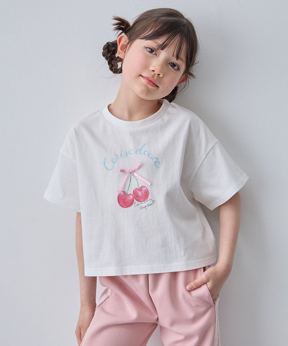 【エニィ/ANY / KIDS】の【綿100%】オーバーサイズ 半袖Tシャツ インテリア・キッズ・メンズ・レディースファッション・服の通販 founy(ファニー) 　ファッション　Fashion　キッズファッション　Fashion for Kids　トップス・カットソー　Cut & Sew Tops　カットソー　Cut and Sewn Top　ショート　Short, Short Length　フロント　Front, Front Design　プリント　Print, Printed Pattern　ポケット　Pocket, Pocket Detail　リボン　Ribbon, Bow　半袖　Short Sleeve, Half Sleeve　夏　Summer　春　Spring　S/S・春夏　SS, Spring/Summer, Warm Season　オフホワイト|ID: prp329100004863632 ipo3291000000036176335