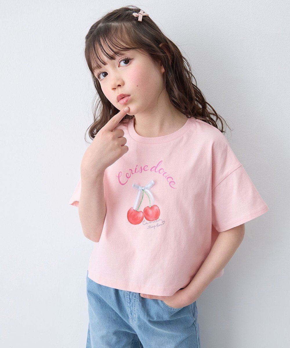 【エニィ/ANY / KIDS】の【綿100%】オーバーサイズ 半袖Tシャツ インテリア・キッズ・メンズ・レディースファッション・服の通販 founy(ファニー) 　ファッション　Fashion　キッズファッション　Fashion for Kids　トップス・カットソー　Cut & Sew Tops　カットソー　Cut and Sewn Top　ショート　Short, Short Length　フロント　Front, Front Design　プリント　Print, Printed Pattern　ポケット　Pocket, Pocket Detail　リボン　Ribbon, Bow　半袖　Short Sleeve, Half Sleeve　夏　Summer　春　Spring　S/S・春夏　SS, Spring/Summer, Warm Season　ピンク|ID: prp329100004863632 ipo3291000000036176337