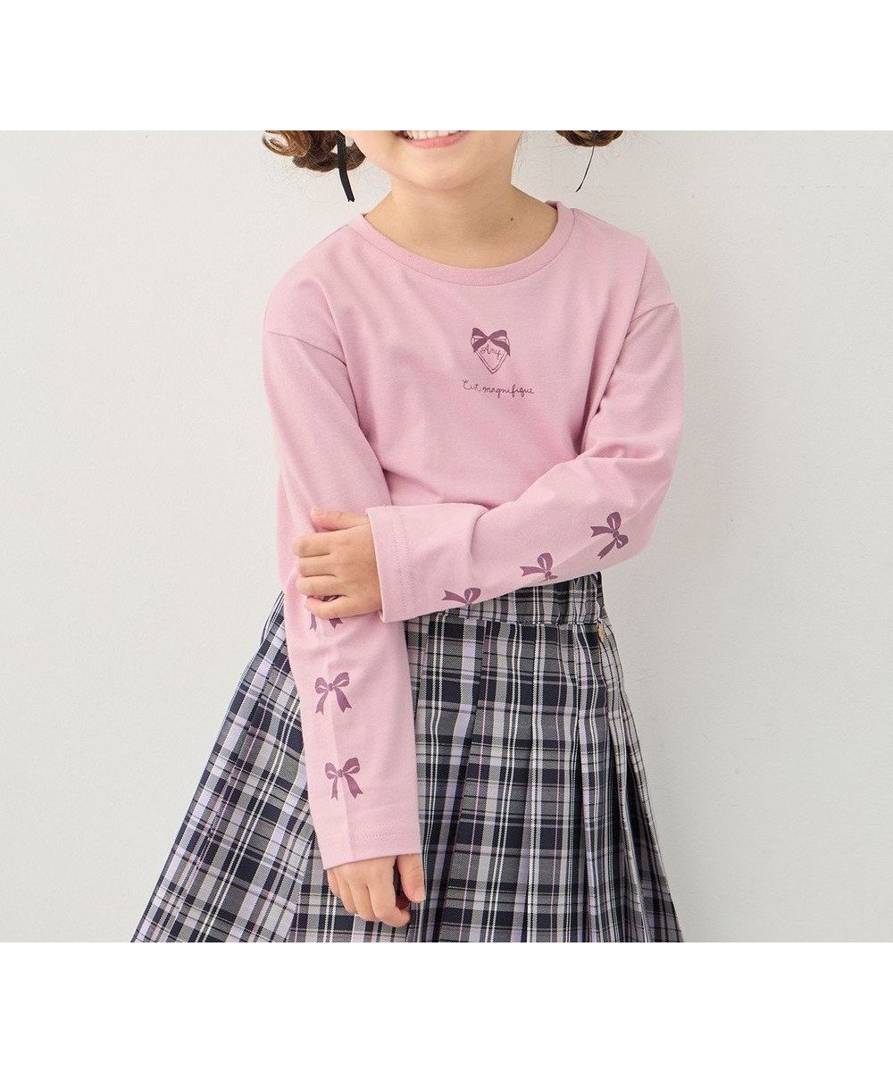 【エニィ/ANY / KIDS】の【一部店舗/WEB限定】【綿100%】プリント 長袖Tシャツ インテリア・キッズ・メンズ・レディースファッション・服の通販 founy(ファニー) 　ファッション　Fashion　キッズファッション　Fashion for Kids　トップス・カットソー　Cut & Sew Tops　おすすめ　Recommended / Our Picks　カットソー　Cut and Sewn Top　プリント　Print, Printed Pattern　ポケット　Pocket, Pocket Detail　夏　Summer　春　Spring　S/S・春夏　SS, Spring/Summer, Warm Season　長袖　Long Sleeve, Full Sleeve　ピンク×リボン|ID: prp329100004863634 ipo3291000000036176354