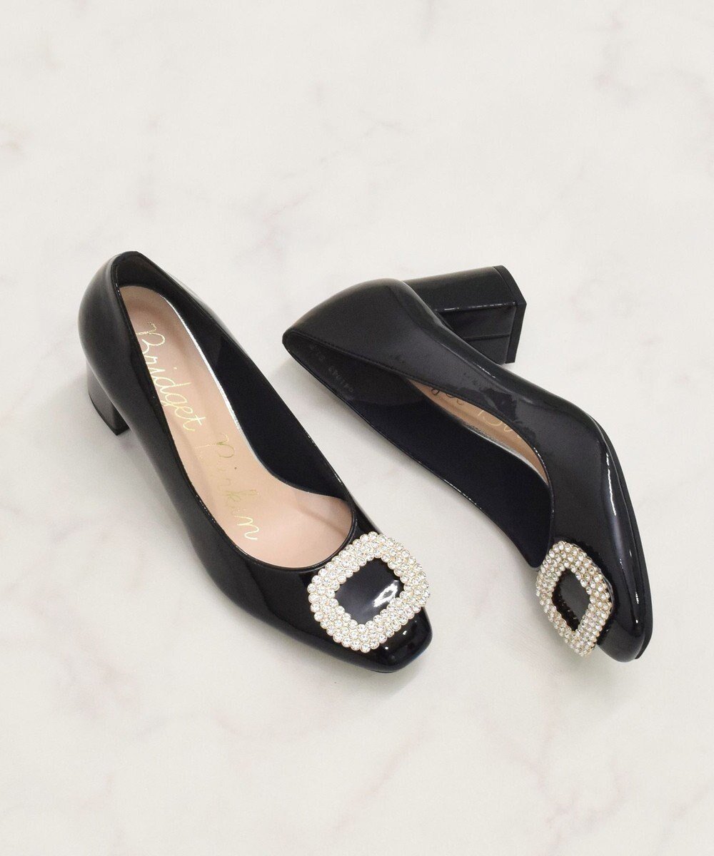 【ブリジット バーキン/Bridget Birkin】の【Bridget Birkin】スクエアビジューパンプス インテリア・キッズ・メンズ・レディースファッション・服の通販 founy(ファニー) 　ファッション　Fashion　レディースファッション　Fashion for Women　スクエア　Square, Square Shape　ブラックエナメル|ID: prp329100004863671 ipo3291000000036177086