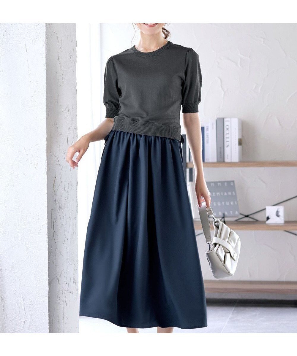 【ティアクラッセ/Tiaclasse】の【洗える】ニットドッキングワンピース 人気、トレンドファッション・服の通販 founy(ファニー) 　ファッション　Fashion　レディースファッション　Fashion for Women　ワンピース　Dresses　アクセサリー　Fashion Accessories　ウォッシャブル　Machine Washable　エレガント 上品　Elegant　春　Spring　洗える　Machine Washable　秋　Autumn　カーディガン　Cardigan, Knitwear　スリーブ　Sleeve, Long Sleeve / Short Sleeve　チュニック　Tunic, Long Top　ドッキング　Docking, Mixed Material　ラウンド　Round, Round Neck　リボン　Ribbon, Bow　冬　Winter / This Winter　S/S・春夏　SS, Spring/Summer, Warm Season　再入荷　Restock / Back in Stock　夏　Summer　新作・新入荷　New Arrivals / New In　 other-1|ID: prp329100004863691 ipo3291000000036177518