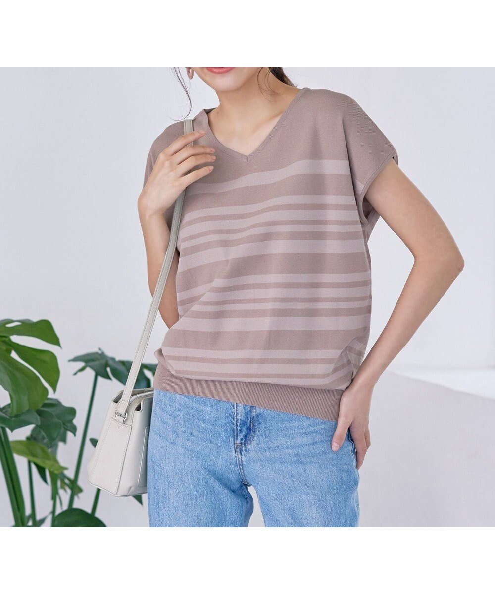 【ティアクラッセ/Tiaclasse】の【洗える】マルチボーダーフレンチスリーブニット インテリア・キッズ・メンズ・レディースファッション・服の通販 founy(ファニー) 　ファッション　Fashion　レディースファッション　Fashion for Women　トップス・カットソー　Cut & Sew Tops　ニット　Knit Tops & Sweaters　スリーブ　Sleeve, Long Sleeve / Short Sleeve　セーター　Sweater, Knitwear　フレンチ　French, French Style　ボーダー　Border, Stripe　ポケット　Pocket, Pocket Detail　エレガント 上品　Elegant　夏　Summer　春　Spring　S/S・春夏　SS, Spring/Summer, Warm Season　洗える　Machine Washable　ピンク×ライトピンク|ID: prp329100004863710 ipo3291000000036178167