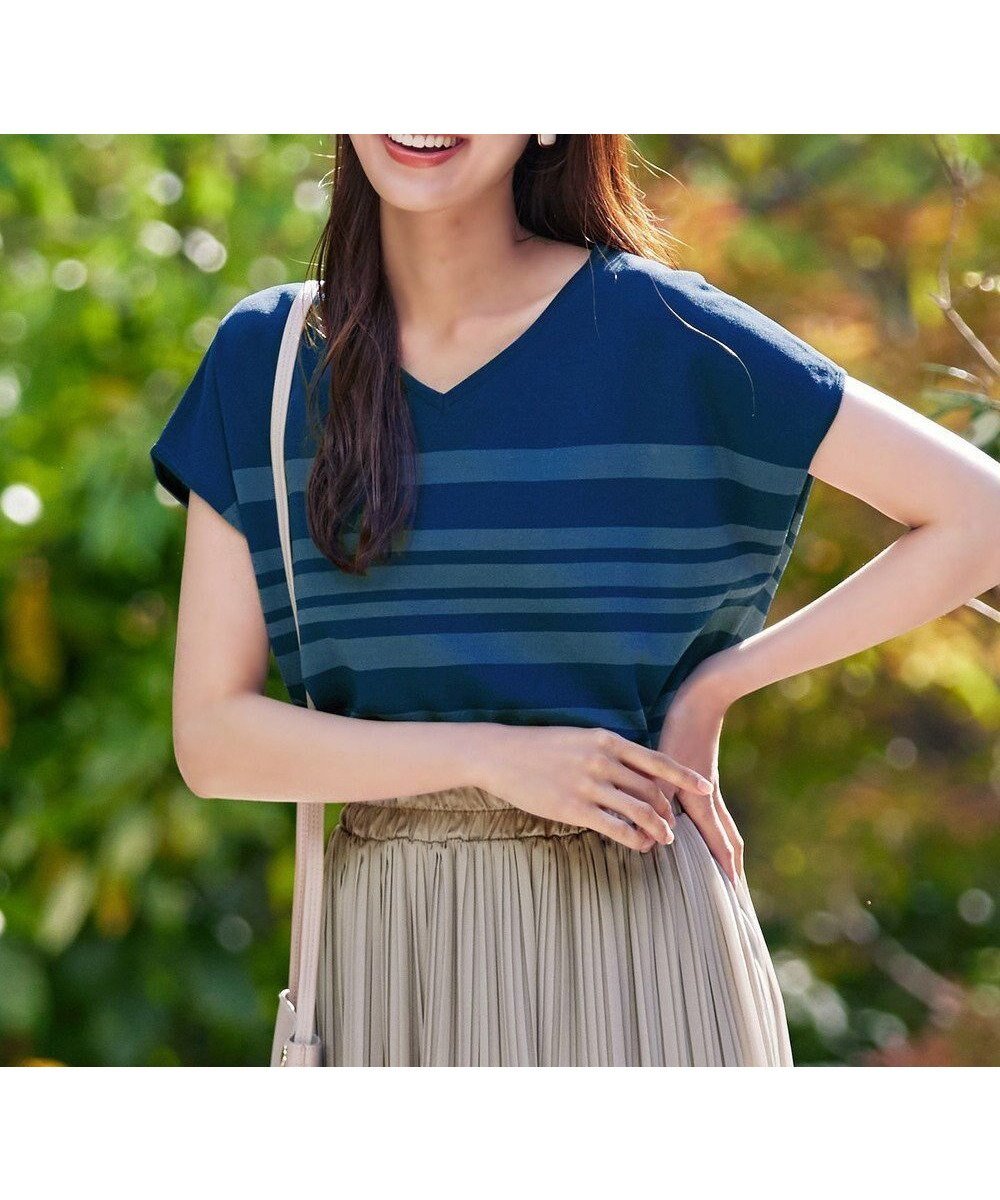 【ティアクラッセ/Tiaclasse】の【洗える】マルチボーダーフレンチスリーブニット インテリア・キッズ・メンズ・レディースファッション・服の通販 founy(ファニー) 　ファッション　Fashion　レディースファッション　Fashion for Women　トップス・カットソー　Cut & Sew Tops　ニット　Knit Tops & Sweaters　スリーブ　Sleeve, Long Sleeve / Short Sleeve　セーター　Sweater, Knitwear　フレンチ　French, French Style　ボーダー　Border, Stripe　ポケット　Pocket, Pocket Detail　エレガント 上品　Elegant　夏　Summer　春　Spring　S/S・春夏　SS, Spring/Summer, Warm Season　洗える　Machine Washable　ターコイズ×ブルー|ID: prp329100004863710 ipo3291000000036178169