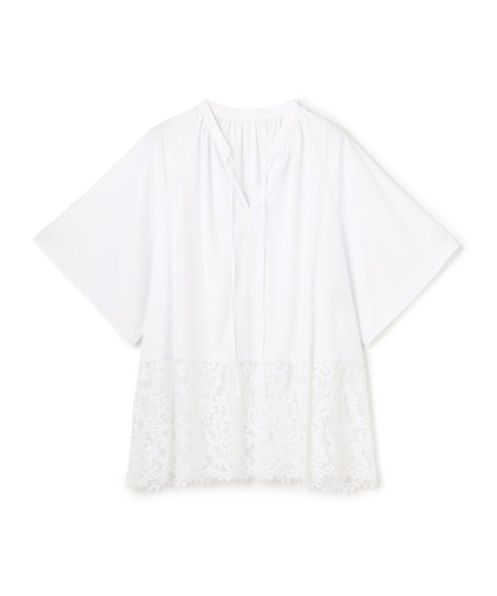 【アンフィーロ 自由区/UNFILO】のレースヘム ギャザーブラウス インテリア・キッズ・メンズ・レディースファッション・服の通販 founy(ファニー) 　ファッション　Fashion　レディースファッション　Fashion for Women　トップス・カットソー　Cut & Sew Tops　シャツ・ブラウス・オフィスカジュアル　Elegant Blouses & Button-Ups　おすすめ　Recommended / Our Picks　カーゴパンツ　Cargo Pants, Utility Pants　ギャザー　Gathered, Ruffled　スキッパー　Skipper, Open Collar　デニム　Denim, Jeans Material　ボトム　Bottoms, Lower Wear　レース　Lace, Lace Fabric　夏　Summer　春　Spring　S/S・春夏　SS, Spring/Summer, Warm Season　オフ|ID: prp329100004863723 ipo3291000000036178421