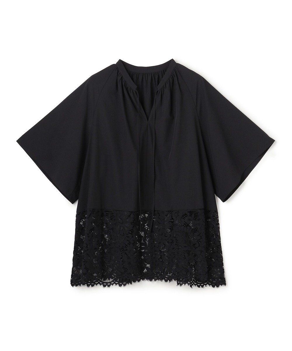 【アンフィーロ 自由区/UNFILO】のレースヘム ギャザーブラウス インテリア・キッズ・メンズ・レディースファッション・服の通販 founy(ファニー) 　ファッション　Fashion　レディースファッション　Fashion for Women　トップス・カットソー　Cut & Sew Tops　シャツ・ブラウス・オフィスカジュアル　Elegant Blouses & Button-Ups　おすすめ　Recommended / Our Picks　カーゴパンツ　Cargo Pants, Utility Pants　ギャザー　Gathered, Ruffled　スキッパー　Skipper, Open Collar　デニム　Denim, Jeans Material　ボトム　Bottoms, Lower Wear　レース　Lace, Lace Fabric　夏　Summer　春　Spring　S/S・春夏　SS, Spring/Summer, Warm Season　ブラック|ID: prp329100004863723 ipo3291000000036178426