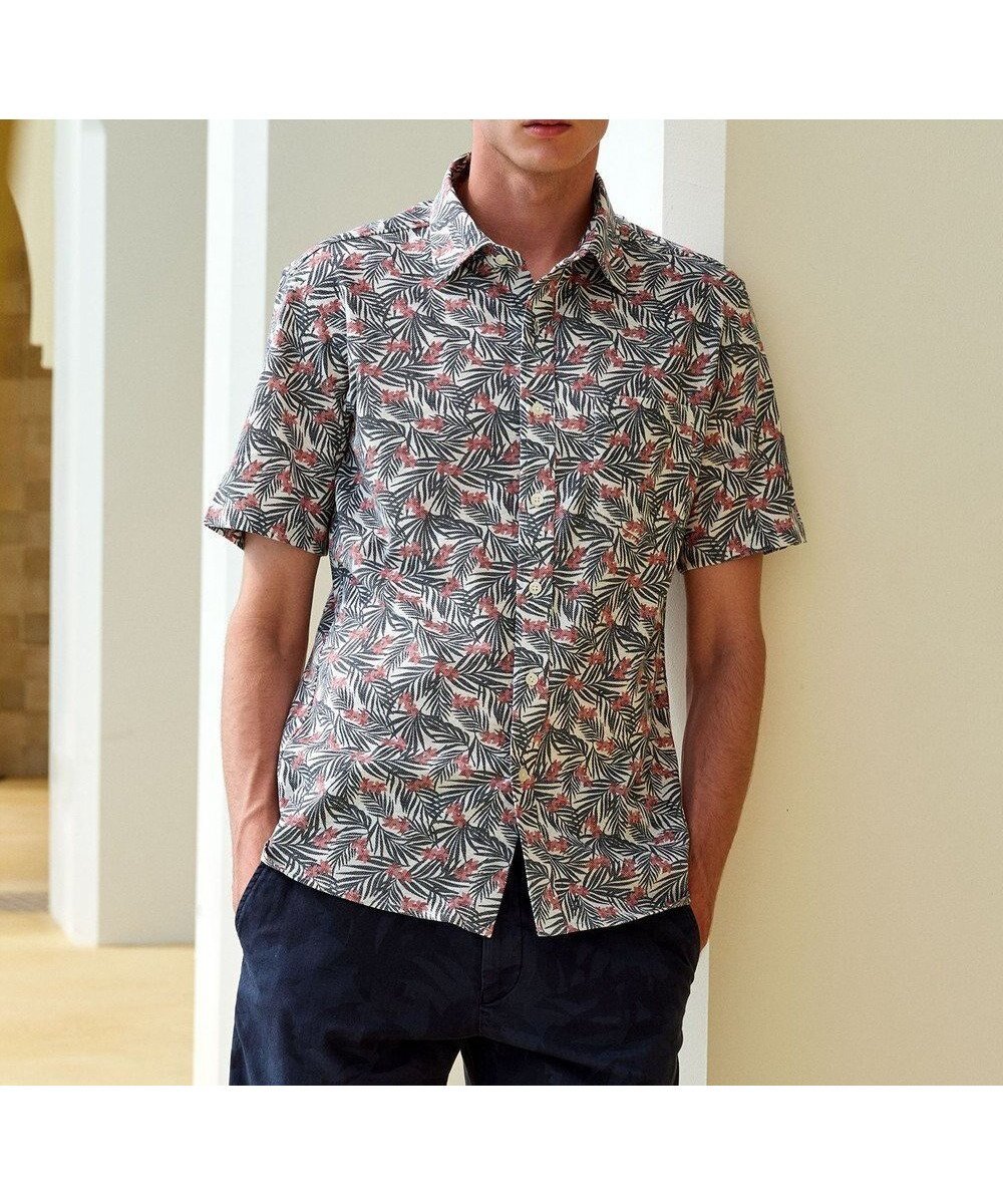 【ジョセフ アブード/JOSEPH ABBOUD / MEN】の【リネン素材/清涼感/吸水速乾】リネンハニカムプリント 半袖 シャツ インテリア・キッズ・メンズ・レディースファッション・服の通販 founy(ファニー) ファッション Fashion メンズファッション Fashion for Men トップス・カットソー Cut & Sew Tops メンズシャツ Shirts ジャケット Jacket, Outerwear フランス France, French プリント Print, Printed Pattern モチーフ Motif, Design Theme リゾート Resort, Vacation Style リネン Linen, Linen Fabric リーフ Leaf, Botanical Leaf 半袖 Short Sleeve, Half Sleeve 吸水 Absorbent, Quick-Dry 夏 Summer 春 Spring S/S・春夏 SS, Spring/Summer, Warm Season レッド系6|ID: prp329100004864231 ipo3291000000036199587