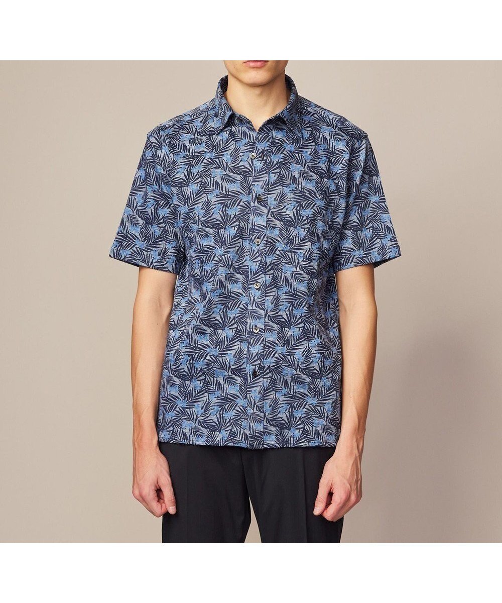 【ジョセフ アブード/JOSEPH ABBOUD / MEN】の【リネン素材/清涼感/吸水速乾】リネンハニカムプリント 半袖 シャツ インテリア・キッズ・メンズ・レディースファッション・服の通販 founy(ファニー) ファッション Fashion メンズファッション Fashion for Men トップス・カットソー Cut & Sew Tops メンズシャツ Shirts ジャケット Jacket, Outerwear フランス France, French プリント Print, Printed Pattern モチーフ Motif, Design Theme リゾート Resort, Vacation Style リネン Linen, Linen Fabric リーフ Leaf, Botanical Leaf 半袖 Short Sleeve, Half Sleeve 吸水 Absorbent, Quick-Dry 夏 Summer 春 Spring S/S・春夏 SS, Spring/Summer, Warm Season ネイビー系6|ID: prp329100004864231 ipo3291000000036199590