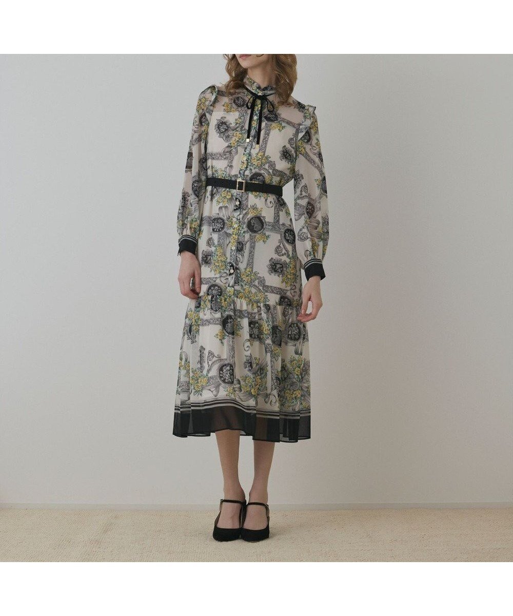 【グレース コンチネンタル/GRACE CONTINENTAL】のオーナメントフラワープリントワンピース インテリア・キッズ・メンズ・レディースファッション・服の通販 founy(ファニー) 　ファッション　Fashion　レディースファッション　Fashion for Women　ワンピース　Dresses　クラシカル　Classical, Vintage-Inspired　シフォン　Chiffon, Lightweight Fabric　バランス　Balance, Style Balance　フィット　Fit, Slim Fit　フラワー　Flower, Floral　フリル　Frill, Ruffle　フレア　Flare, Flared　プリント　Print, Printed Pattern　ベルベット　Velvet, Velvety　メタル　Metal, Metal Parts　リボン　Ribbon, Bow　A/W・秋冬　Autumn/Winter　キナリ|ID: prp329100004864259 ipo3291000000036200026