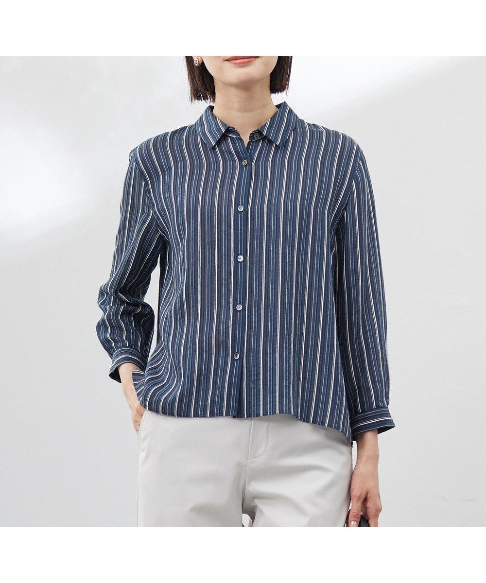 【ジェイ プレス/J.PRESS】の【洗える】ランダムストライプ シアー シャツカラー カットソー インテリア・キッズ・メンズ・レディースファッション・服の通販 founy(ファニー) ファッション Fashion レディースファッション Fashion for Women トップス・カットソー Cut & Sew Tops シャツ・ブラウス・オフィスカジュアル Elegant Blouses & Button-Ups カットソー・ベーシックTシャツ Cut-and-Sewn Tops / Stretch Tees & Basics インナー Innerwear カットソー Cut and Sewn Top シアー Sheer, See-Through ストライプ Stripe, Striped Pattern テクスチャー Texture, Textured Fabric ドレープ Drape, Draping Fabric ランダム Random, Irregular エレガント 上品 Elegant 夏 Summer 春 Spring S/S・春夏 SS, Spring/Summer, Warm Season 洗える Machine Washable 羽織 Haori, Light Jacket ネイビーストライプ系|ID: prp329100004864288 ipo3291000000036200569