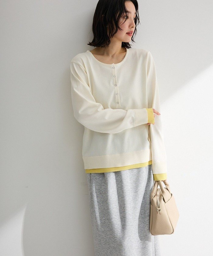 【グリーンパークス/Green Parks】のヘンリーネックレイヤードニットプルオーバー インテリア・キッズ・メンズ・レディースファッション・服の通販 founy(ファニー) https://founy.com/ ファッション Fashion レディースファッション Fashion for Women トップス・カットソー Cut & Sew Tops ニット Knit Tops & Sweaters カジュアルプルオーバー・ニットトップス Pullovers & Knit Tops / Casual Pullovers 春 Spring セーター Sweater, Knitwear デニム Denim, Jeans Material ポケット Pocket, Pocket Detail ワイド Wide, Wide Fit S/S・春夏 SS, Spring/Summer, Warm Season 夏 Summer エレガント 上品 Elegant |ID: prp329100004864394 ipo3291000000036202333