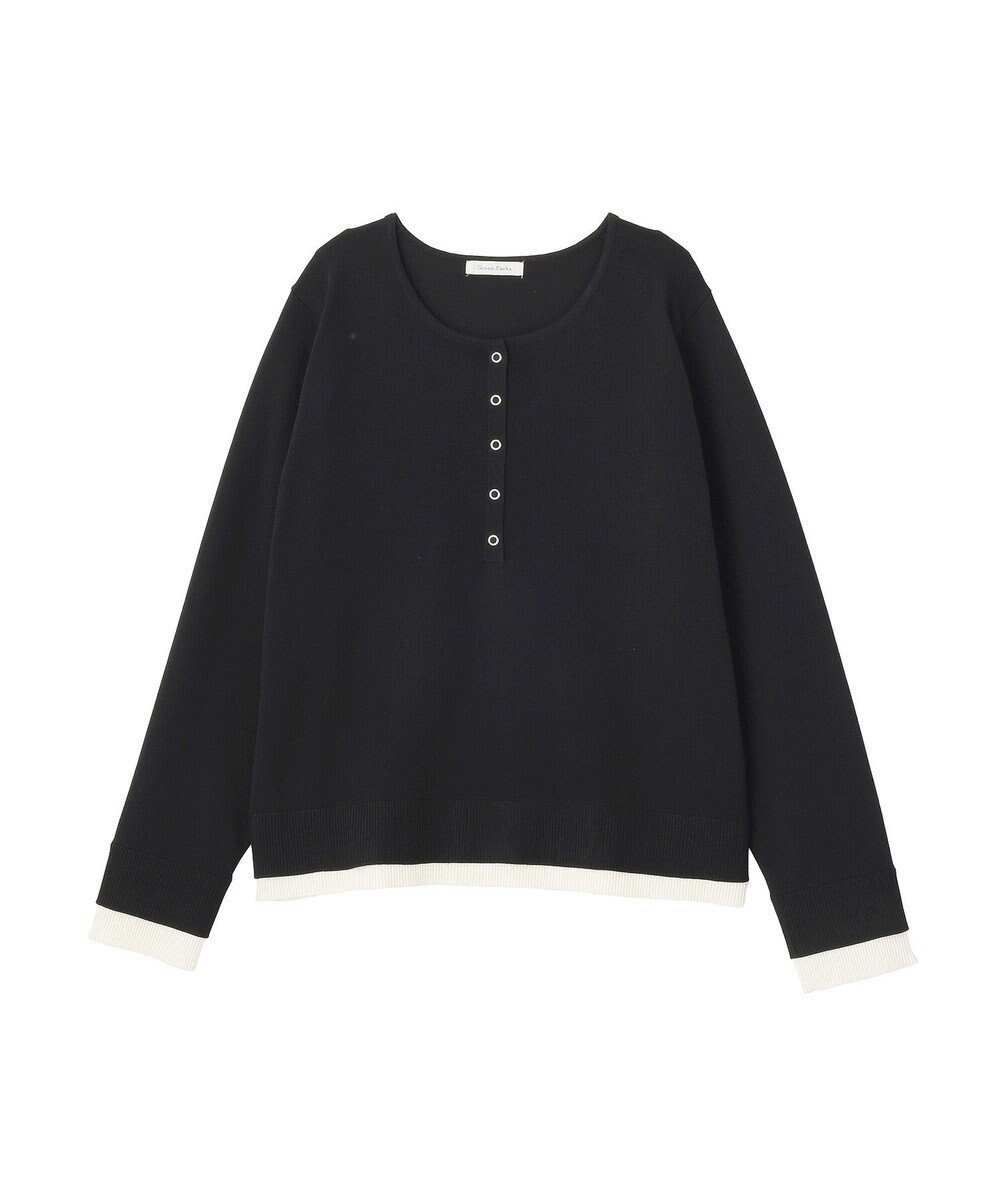 【グリーンパークス/Green Parks】のヘンリーネックレイヤードニットプルオーバー インテリア・キッズ・メンズ・レディースファッション・服の通販 founy(ファニー) 　ファッション　Fashion　レディースファッション　Fashion for Women　トップス・カットソー　Cut & Sew Tops　ニット　Knit Tops & Sweaters　カジュアルプルオーバー・ニットトップス　Pullovers & Knit Tops / Casual Pullovers　春　Spring　セーター　Sweater, Knitwear　デニム　Denim, Jeans Material　ポケット　Pocket, Pocket Detail　ワイド　Wide, Wide Fit　S/S・春夏　SS, Spring/Summer, Warm Season　夏　Summer　エレガント 上品　Elegant　Black|ID: prp329100004864394 ipo3291000000036202340
