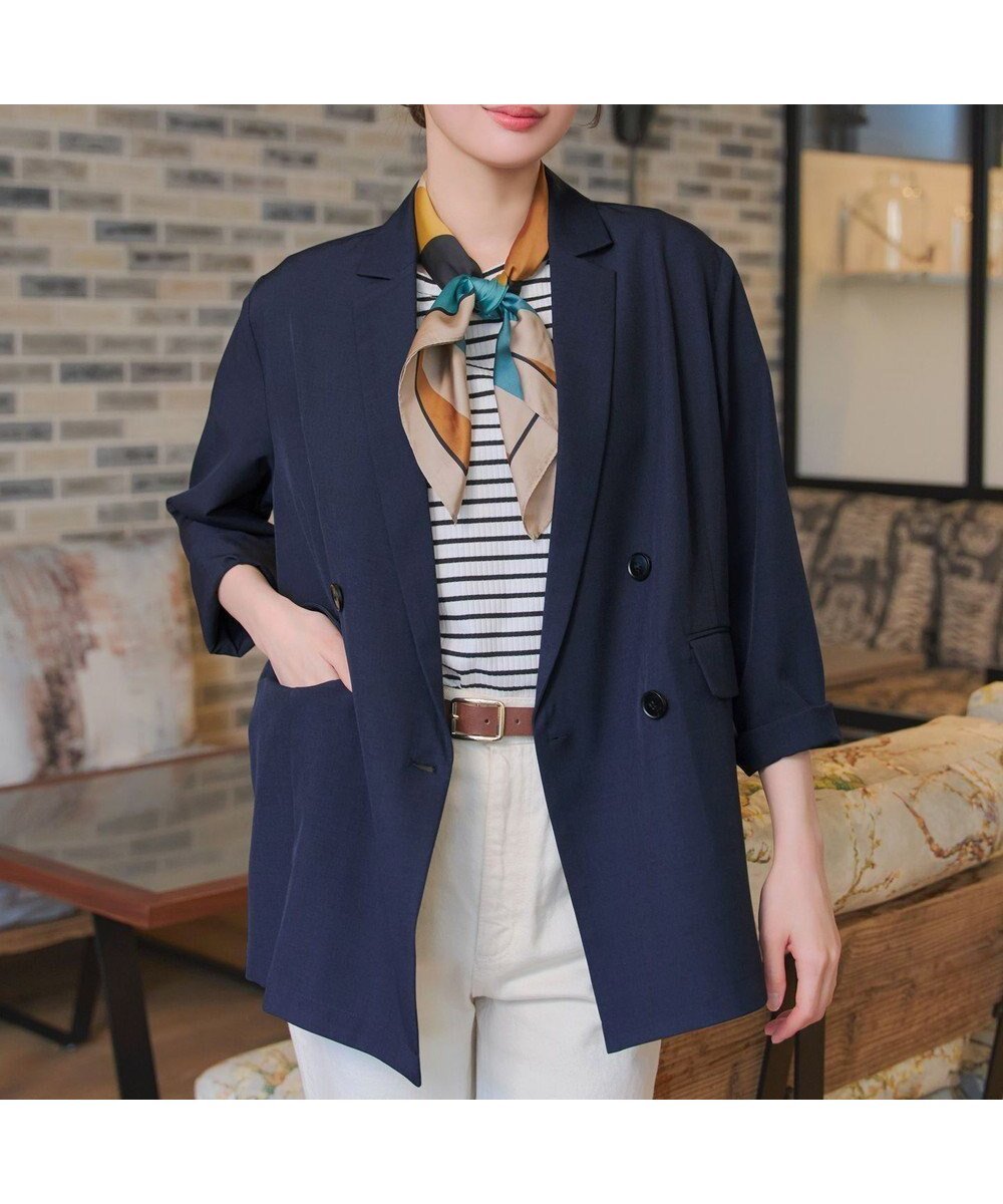 【ティアクラッセ/Tiaclasse】のリラクシーダブルジャケット インテリア・キッズ・メンズ・レディースファッション・服の通販 founy(ファニー) 　ファッション　Fashion　レディースファッション　Fashion for Women　アウター　Coat / Outerwear Collection　レディースジャケット・軽アウター　Jackets　テーラードジャケット / 通勤・きれいめスタイル　Tailored Jackets & Blazers　インナー　Innerwear　ウォッシャブル　Machine Washable　春　Spring　洗える　Machine Washable　秋　Autumn　カットソー　Cut and Sewn Top　クラシカル　Classical, Vintage-Inspired　シンプル　Simple, Minimal　ジャケット　Jacket, Outerwear　ダブル　Double, Double-Breasted　なめらか　Smooth, Silky Texture　長袖　Long Sleeve, Full Sleeve　バランス　Balance, Style Balance　フェミニン　Feminine, Girly　フロント　Front, Front Design　メランジ　Melange, Mixed Yarn　ロング　Long, Long-Length　A/W・秋冬　Autumn/Winter　S/S・春夏　SS, Spring/Summer, Warm Season　夏　Summer　エレガント 上品　Elegant　ビジネス 仕事 通勤　Business / Work / Commuting　ネイビー|ID: prp329100004864396 ipo3291000000036202368