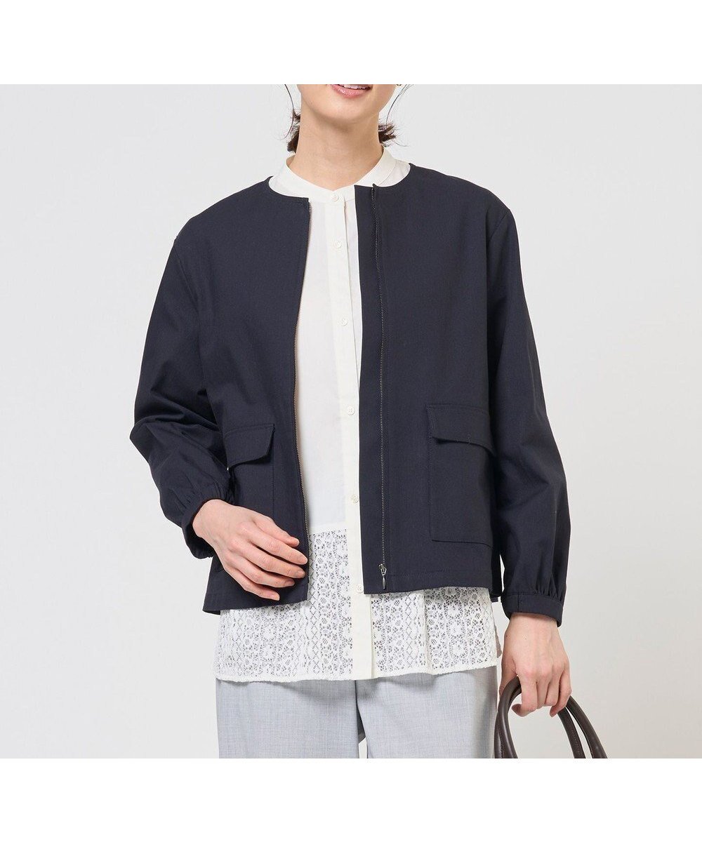 【ジェイ プレス/J.PRESS】のTCリネン ドライツイル ノーカラー ブルゾン インテリア・キッズ・メンズ・レディースファッション・服の通販 founy(ファニー) 　ファッション　Fashion　レディースファッション　Fashion for Women　アウター　Coat / Outerwear Collection　レディースジャケット・軽アウター　Jackets　ブルゾンジャケット・スポーティアウター　Blouson Jackets　インナー　Innerwear　春　Spring　シャンブレー　Chambray, Denim-Like Fabric　シンプル　Simple, Minimal　ジャケット　Jacket, Outerwear　ブルゾン　Blouson, Bomber Jacket　ポケット　Pocket, Pocket Detail　リネン　Linen, Linen Fabric　S/S・春夏　SS, Spring/Summer, Warm Season　夏　Summer　エレガント 上品　Elegant　ネイビー系|ID: prp329100004864403 ipo3291000000036202447