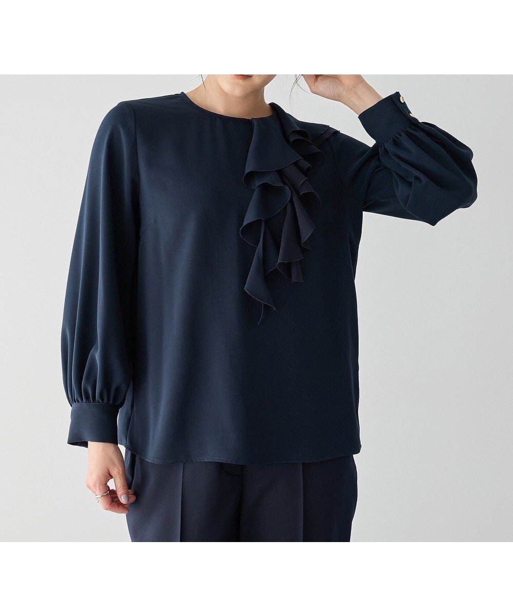 【イェッカ ヴェッカ/YECCA VECCA】のアシメラッフルブラウス インテリア・キッズ・メンズ・レディースファッション・服の通販 founy(ファニー) 　ファッション　Fashion　レディースファッション　Fashion for Women　トップス・カットソー　Cut & Sew Tops　シャツ・ブラウス・オフィスカジュアル　Elegant Blouses & Button-Ups　インナー　Innerwear　シンプル　Simple, Minimal　ジャケット　Jacket, Outerwear　ドレープ　Drape, Draping Fabric　ポケット　Pocket, Pocket Detail　ラッフル　Ruffle, Frill　エレガント 上品　Elegant　夏　Summer　春　Spring　S/S・春夏　SS, Spring/Summer, Warm Season　Navy|ID: prp329100004864405 ipo3291000000036202467