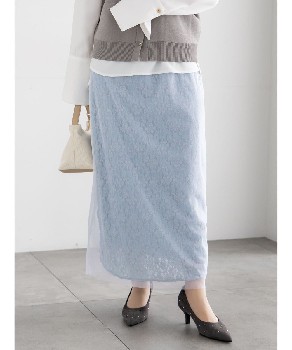 【テチチ/Te chichi】のレース×チュールレイヤードスカート インテリア・キッズ・メンズ・レディースファッション・服の通販 founy(ファニー) 　ファッション　Fashion　レディースファッション　Fashion for Women　スカート　Skirts　おすすめ　Recommended / Our Picks　シンプル　Simple, Minimal　ジャケット　Jacket, Outerwear　ストレート　Straight, Straight Cut　チュール　Tulip, Tulip Motif　フェミニン　Feminine, Girly　レース　Lace, Lace Fabric　エレガント 上品　Elegant　夏　Summer　S/S・春夏　SS, Spring/Summer, Warm Season　A/W・秋冬　Autumn/Winter　ブルー|ID: prp329100004864446 ipo3291000000036203114